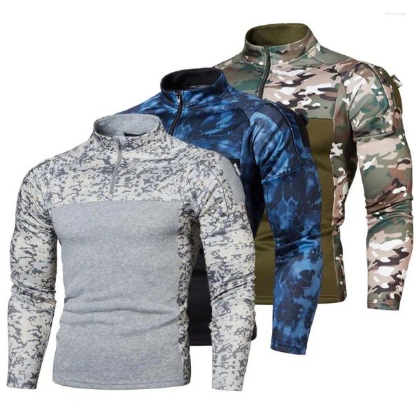 Felpe con cappuccio da uomo Felpe Abbigliamento sportivo da esterno Pullover a maniche lunghe Tute Campo militare Camouflage Cappotto in jersey con colletto in piedi casual