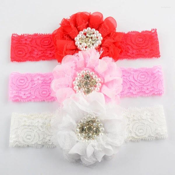 Acessórios de cabelo design extravagante rendas headbands com grandes flores de chiffon strass centro 13c 26 pçs/lote headwear para meninas fda125