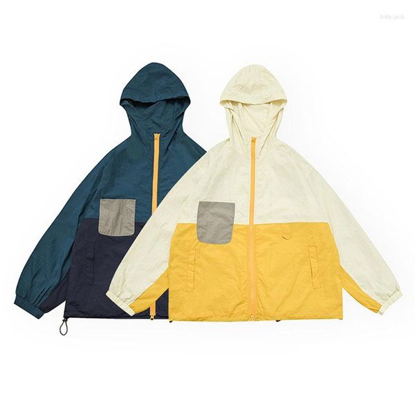 Herrenjacken Herrenjacke Splice Hooded Man Japanese Streetwear Cityboy Outdoor Fashion Loose Casual Windbreaker Coat Paar Kleidung