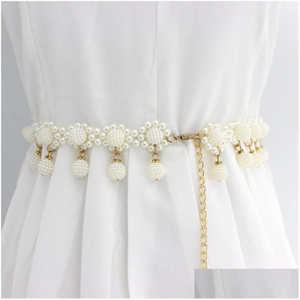Andere Modeaccessoires Gürtel Perlenkette Einstellbar Für Frauen Mode Eleganter Sonnenblumenbund Mädchenkleid Taillengurt Dhgarden Dhblt
