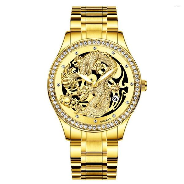 Orologi da polso Orologi di lusso di moda Uomo Drago Oro Unico quadrante multistrato Orologio da uomo con cinturino in acciaio al quarzo Relogio Masculino