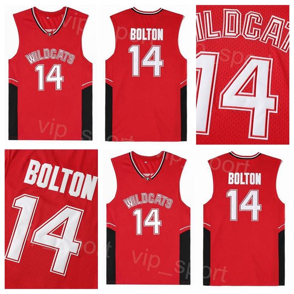 Maglia da basket Movie High School Wildcats 14 Troy Bolton Camicia College University Puro cotone per appassionati di sport Tutti Ed Team Taglia rossa Traspirante Uomo NCAA