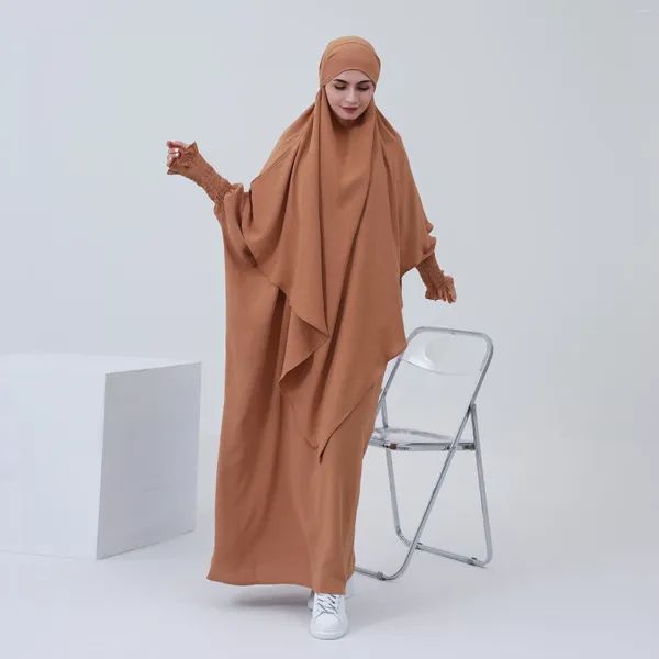 Roupas étnicas Khimar Extra Longo Hijab Tecido Enrugado Mulher Muçulmana Véu Dubai Turco Headwear Oração Islâmica Roupas Hijabi Cachecol (Não