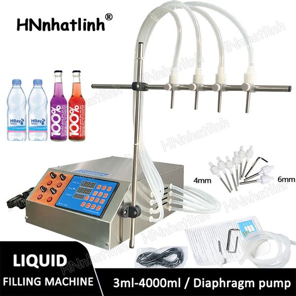 4 Cabeças Máquinas de enchimento de suco de suco de óleo perfume diafragma Bomba Bomba Bottle Filler Filler Máquina de enchimento de frasco semi-automático semi-automático 3-4000ml