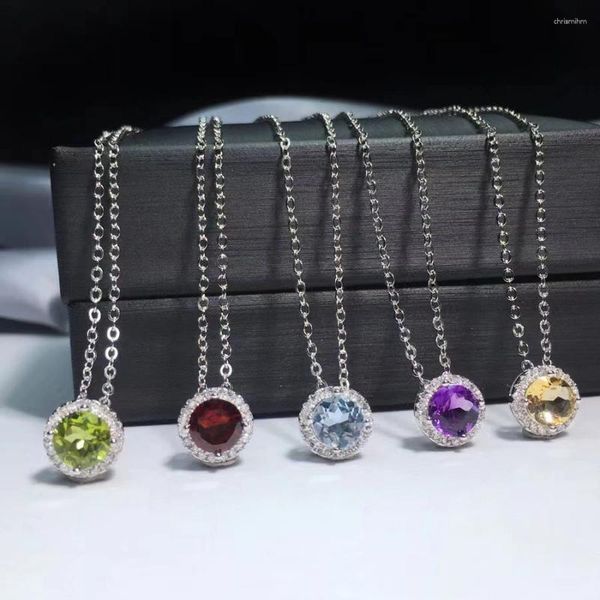 Ketten 925 Silber Natur 6mm Amethyst/Blautopas/Granat/Peridot/Citrin Halbedelstein Blase Anhänger Solitär Halskette Bijoux