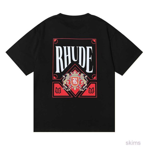 Rhude T-shirt da uomo RHUDE micro-etichetta poker card stampata manica corta da uomo in puro cotone T-shirt da mezza strada allentata
