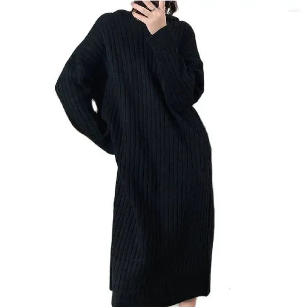 Suéteres femininos coreano moda roupas 2023 outono/inverno quente qualidade magro vestido de malha camisola de emagrecimento longo feminino