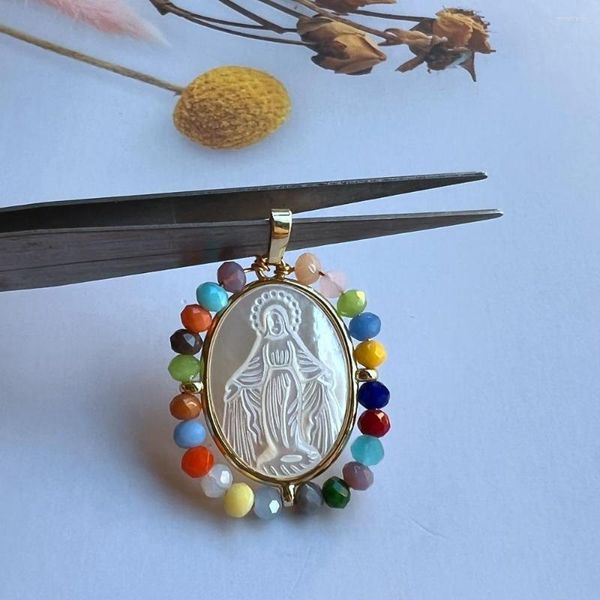 Collane con pendente 10 pz/lotto 29x35mm Naturale Vergine Di Guadalupe Grace Madre Perla Aparecida Charms Per Collana