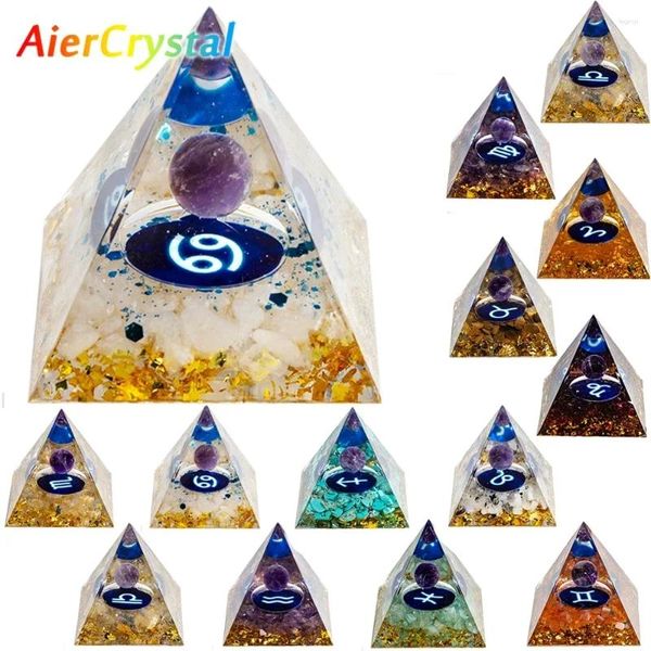 Estatuetas decorativas constelação presente energia resina pirâmide ametista cura árvore de cristal natural reiki chakra gerador orgonite quarto