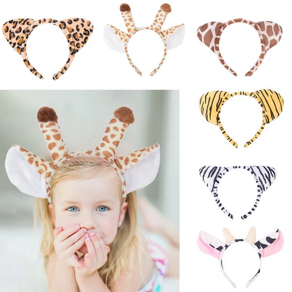 Acessórios de cabelo Animais Horn Ears Headband Girafa Zebra Tiger Monkey Hoop Cosplay Traje Banda Jungle Safari Fontes de festa de aniversário 231110