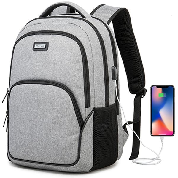 Bolsas escolares laptop de mochila masculina de grande capacidade 15.6 Oxford Gray Solid High School Bag Júnior Estudante College Backpack Multifuncional Mochila 230403