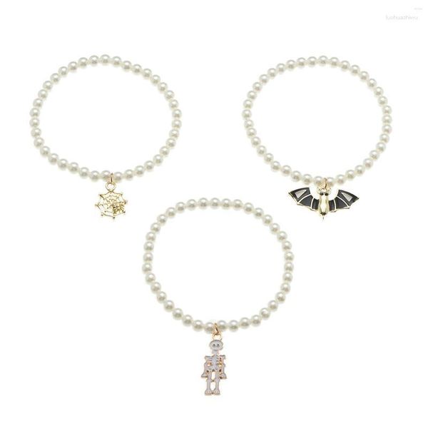 Confezioni di gioielli rigidi per donna Ciondolo pipistrello in metallo creativo Perla Orecchini a cerchio pendenti per Halloween Orologi in legno
