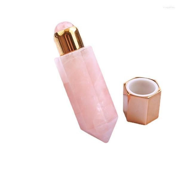 Garrafas de armazenamento Bola de rolos de quartzo rosa para perfumes de óleo essencial 8 ml de cura de cristal vara de cristal barra facetada bar reiki chakra