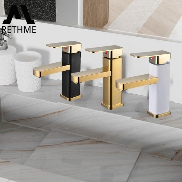 Torneiras de pia do banheiro Rethme Golden Faucet Bacia Fauced Deck Montado Misturador de Água Fria Torneiras de Lavatório de Ouro