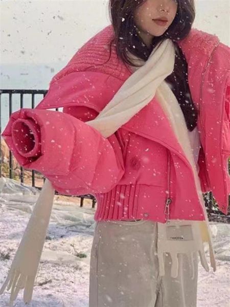 Trench da donna 2023 Donna Piumino rosa Streetwear Moda Solido antivento Piuma d'anatra Piumino femminile invernale Capispalla corto