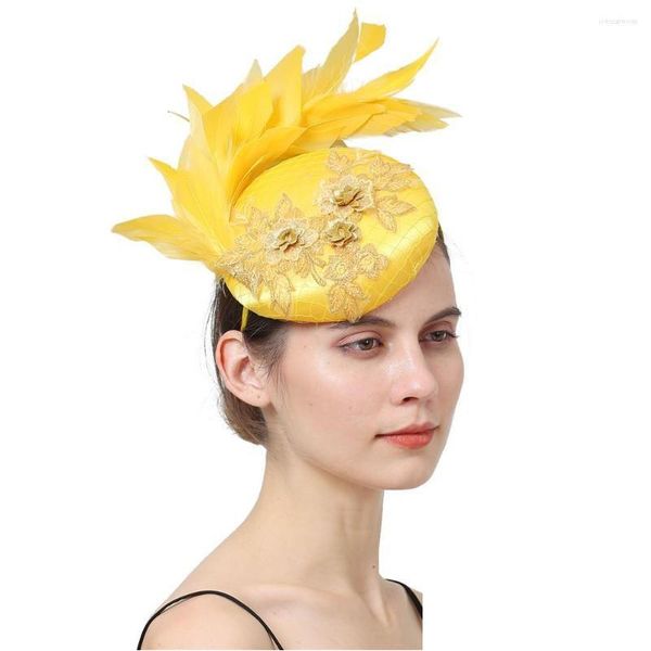 Altri accessori moda Copricapo da donna Matrimonio Cappello giallo Fascinatori da donna da sposa Fascia con piume fantasia Party Te Dhgarden Dhohd