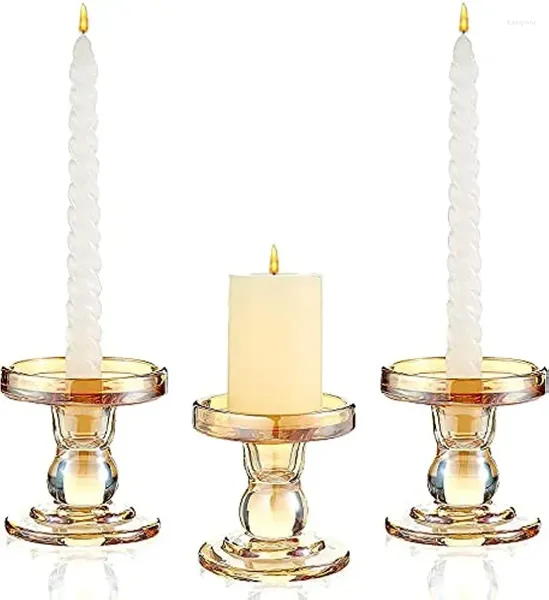 Titulares de vela 3 pcs suporte de vidro de ouro para pilar castiçal conjunto eventos formais casamento igreja feriado