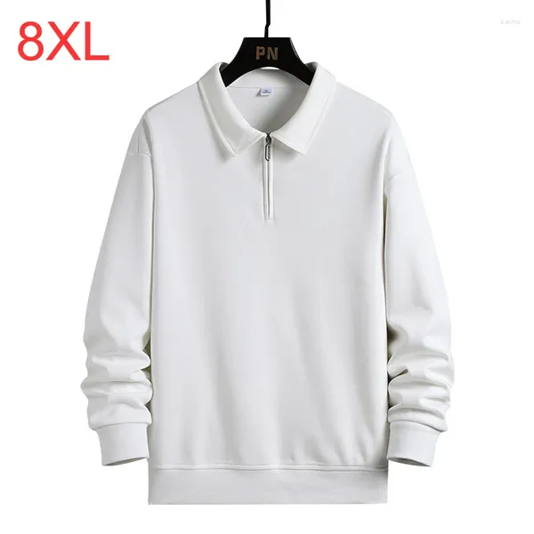 Hoodies masculinos meia zip moletom masculino plus size 7xl 8xl camisolas cor sólida primavera outono agasalho grande pulôver branco preto