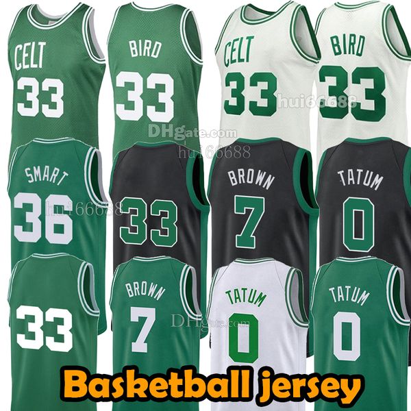 Men21/22/23/24 Jerseys Jayson Kemba 0 Walker 8 New Basketball Jersey Smart 36 Bird 33 Brown Marcus 7 Preto Branco Verde Esportes Ao Ar Livre Homens Top