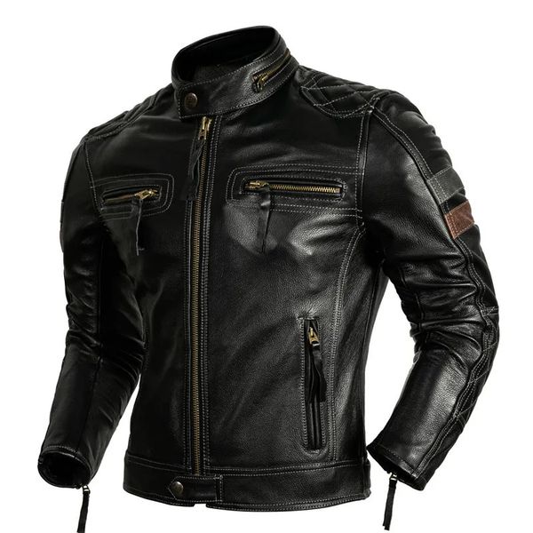 Abbigliamento da motociclista protettivo in finta pelle da uomo Giacca da mucca naturale da uomo Cappotto da motociclista da uomo Moto autentico S XL 231102