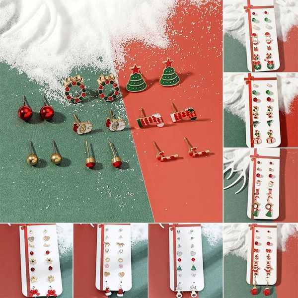 Orecchini a bottone 8 pezzi/set Natale Cartone animato Babbo Natale Pupazzo di neve Campana Moda Donna Accessori per feste Gioielli Regalo per bambini