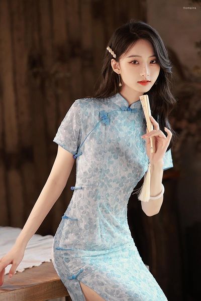 Roupas étnicas Verão Lace Cheongsam 2023 Menina da primavera Melhor jovem estilo retro elegante estilo qiapao de saia curta para mulheres