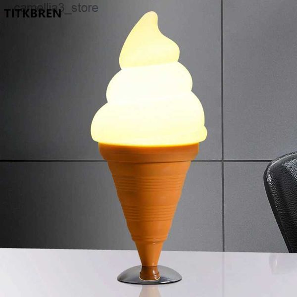 Lâmpadas de mesa Creative Ice Cream Cones Candeeiro de mesa Sobremesa Loja Café Bar Restaurante LED Desk Light com interruptor Kids Bedroom Art Decor Luminárias Q231104