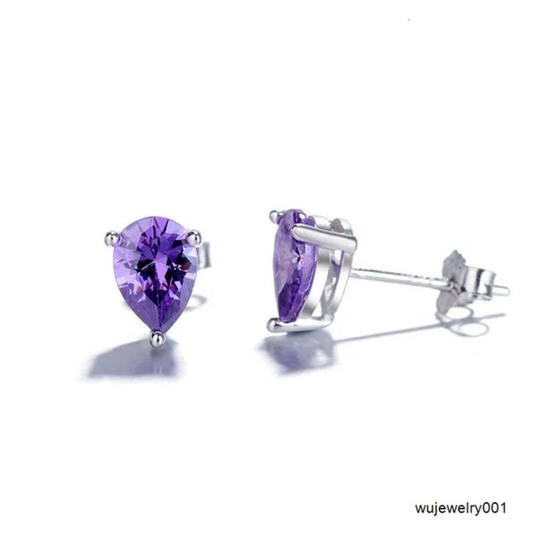 Takı Sterling Silver 925 Şık Massit Yeni Mor CZ Jewel Womens Ear Stud