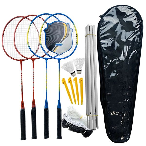 Set da badminton sportivo 4 pezzi Racchette da badminton 2 Palline da volano Birdies Rete regolabile Sondaggi Beach Backyard Combo Set Giochi 231120