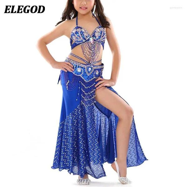 Palco desgaste 3 pçs crianças barriga dança traje conjunto oriental dança lantejoulas roupas meninas sutiã cinto saia Bellydance Outfit