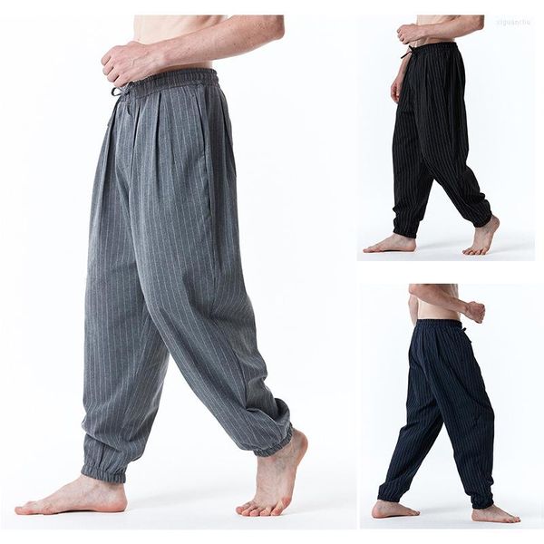 Roupas étnicas estilo chinês homens hanfu zen calça linhagem linho casual perna larga larga calças haren viking pirata leggings