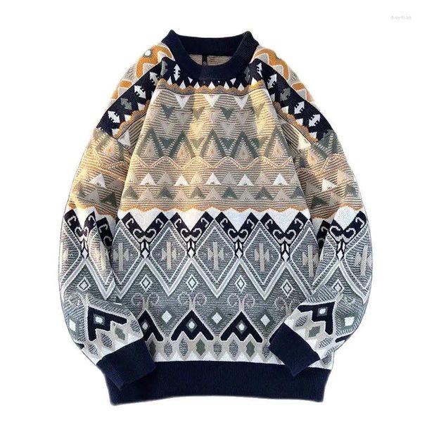 Männer Pullover Herbst Vintage Sweatercoat Männer Geometrische Muster Jumper Mode Koreanische Streetwear Gestrickte Pullover Kleidung Tops Männlich Plus