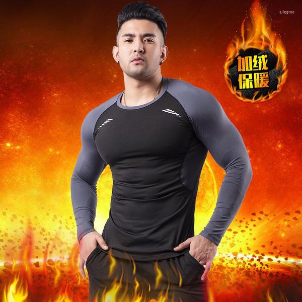 Herren T-Shirts Fitness Wear Winter Fleece Warm Sport Langarm Enges T-Shirt Outdoor Training Basketball Laufbekleidung