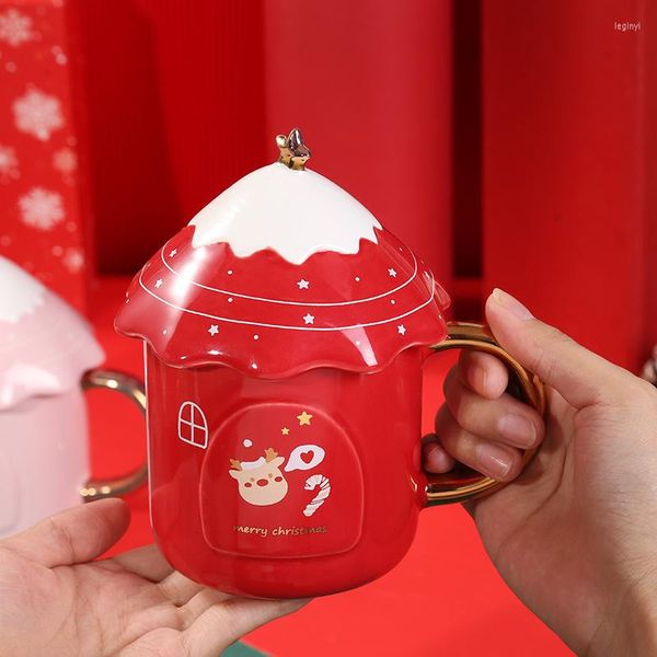 Becher Weihnachtsgeschenk Keramik Tierbecher Weihnachtsmann Paar 2023 Weihnachten Deckel Design Büro Zuhause Milch Kaffee