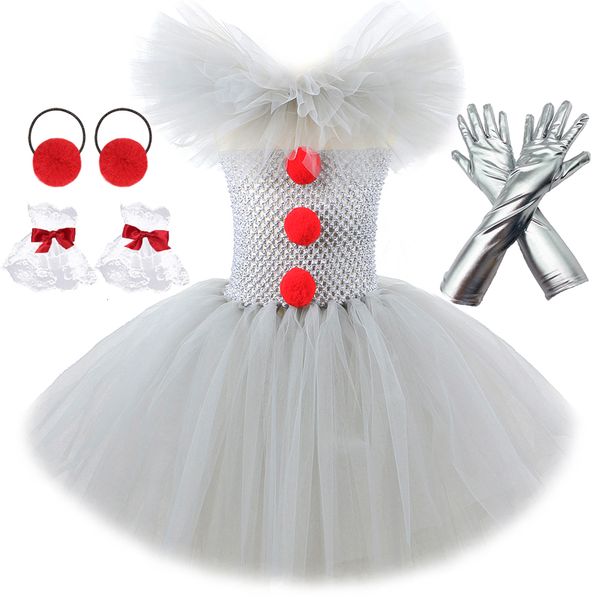 Cosplay Grau Clown Tutu Kleid für Mädchen Karneval Halloween Kostüm für Kinder Mädchen Joker Cosplay Tüll Outfit Kinder Party Gruselige Kleidung 230403