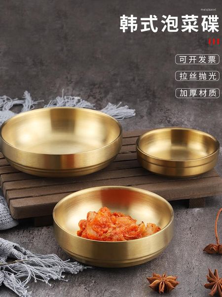 Ciotole Piatto di salsa coreana in acciaio inossidabile 304 Ciotola di riso Oro Kimchi Cucina Condimento Contorni Piatto da pranzo Texture