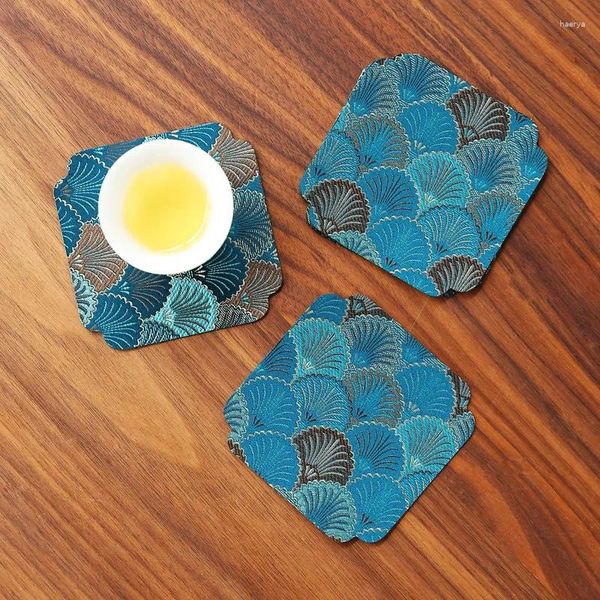 Tovagliette 1PC ricamo giapponese tè quadrato tessuto broccato arte isolamento termico antiscivolo caffè decorazione della casa cultura cinese