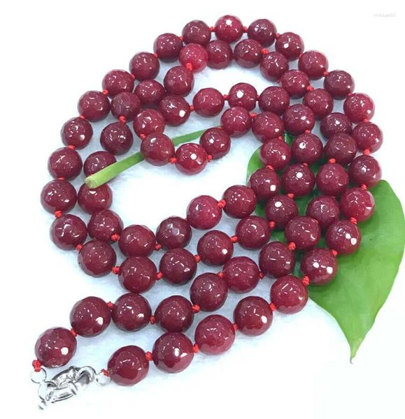 Correntes Finas 10mm Ruby Jade Facetada Roundel Gems Beads Colar Fecho de Chapeamento de Prata