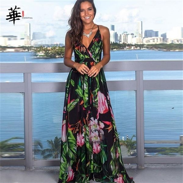 Boho-Sommerkleid für Damen, mehrfarbig, V-Ausschnitt, Maxikleid, lange Kleider für Damen, Übergröße, Kleidung, sexy Party-Frauenkleid, neue Roben 210299W