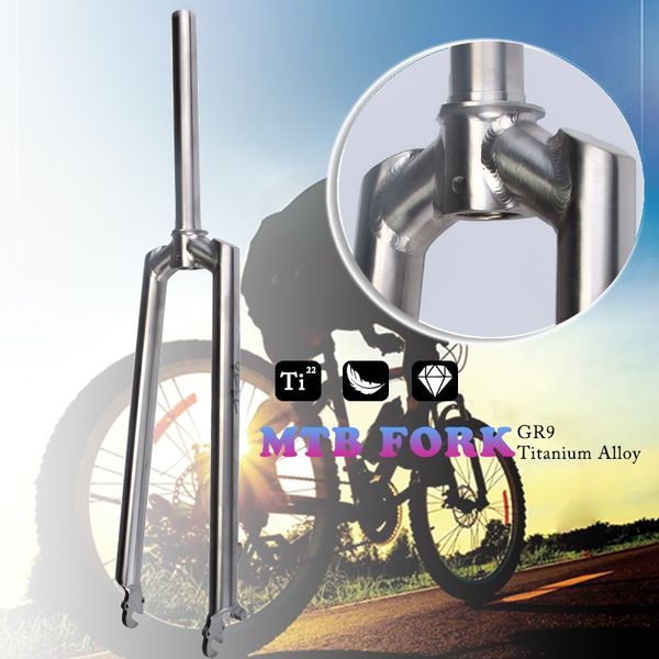 TiTo Gr.9 MTB Titanlegierung Fahrrad-Vordergabel, quadratische Schulter, PM/IS/V-Bremse, gerades Beinrohr, geeignet für Mountainbikes