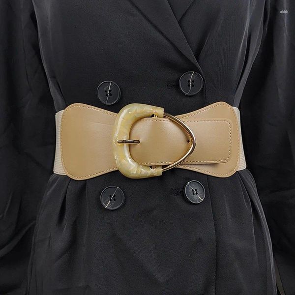 Gürtel Sishion Mode PU-Leder elastisch breit mit Dornschließe für Frauen Stretch Dicke Taille Kleid SCM0329