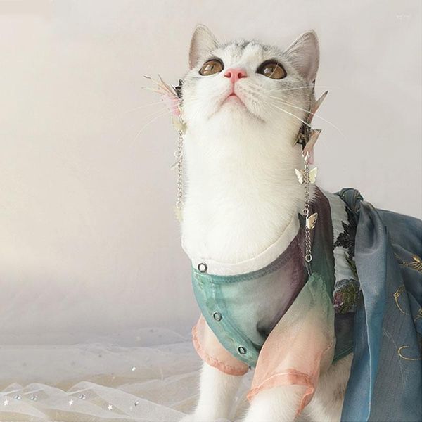Trajes de gato vestido de roupas de estimação de roupas antigas de estilo nacional chinês Adorável saia de princesa anti-are para cães pequenos suprimentos
