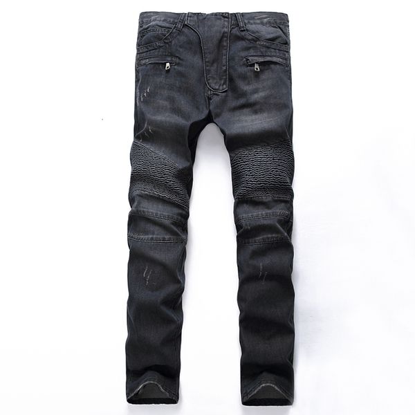 Pantalones vaqueros para hombre de talla grande 28-42, pantalones vaqueros largos Vintage para motocicleta, pantalones vaqueros plisados con cremallera de calle alta, marca Premium para hombre 230403