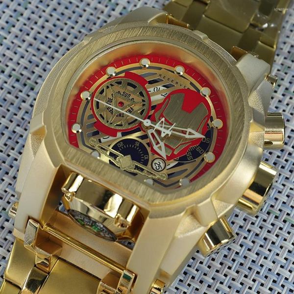 Orologi da polso Undefeated Reserve Orologio originale da uomo in oro 18 carati Quadrante grande Orologio al quarzo invincibile in acciaio inossidabile Relogio Masculino