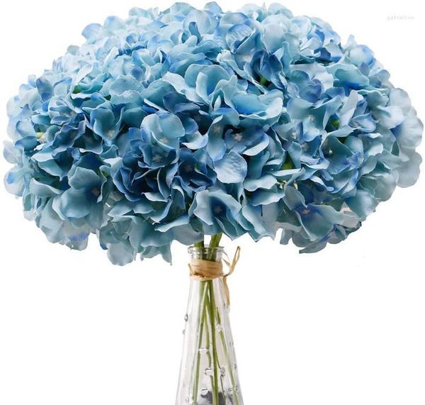 Flores decorativas 10pcs Teal Hydrangea artificial Cabeças de seda por atacado com hastes para decoração de casa de casamento