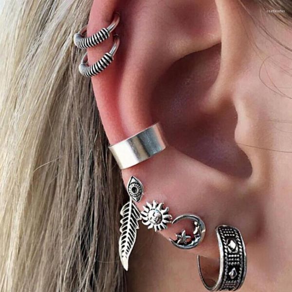 Ohrstecker Vendimia 7 teile/satz Vintage Punk Geschnitzte Kreis Blatt Für Frauen Maxi Mix Runde Charme Ohr Manschette Schmuck 2023