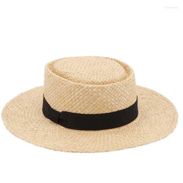 Chapéus de largura Brim Raffia Straw Hat Pure Made Travel Facation Men Sun Black Fedora Elegante