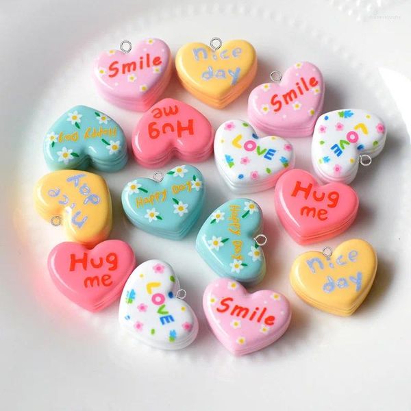 Charms 10 stücke Harz Multilayer Liebe Macaron Blume Buchstaben HUG ME Süße Nette Anhänger Für Ohrring Schlüsselbund Diy Schmuck Machen