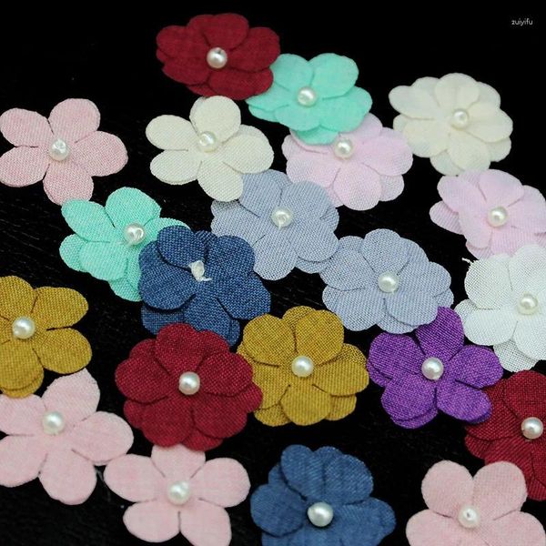 Fiori decorativi (20 pezzi/pacco) 25mm Fiore a cinque petali Patch Tessuto a doppio strato Colore misto Perla Accessori per capelli per bambini Vacanza