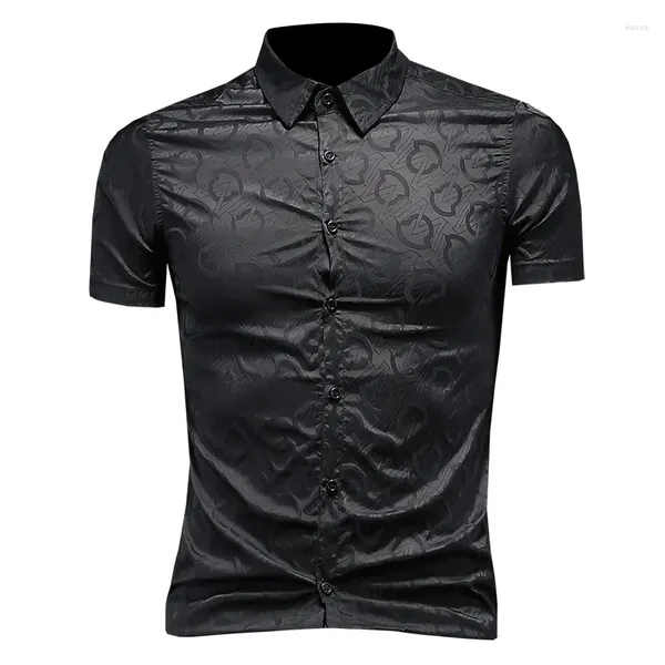 Herren-Polohemden 2023, Business-Casual, dunkles Jacquard-Kurzarmhemd, Eisseide, atmungsaktiv, kühl, dünn, bügelfrei